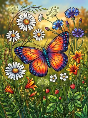 Finished example of the Color by Number page: Clouded Yellow