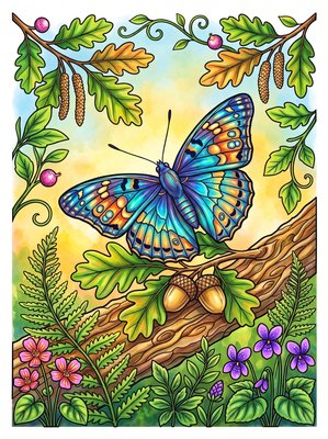 Finished example of the Color by Number page: Purple Emperor