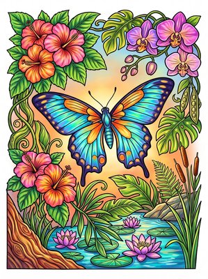 Finished example of the Color by Number page: Scarlet Mormon