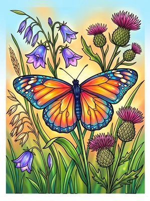 Finished example of the Color by Number page: Plain Tiger