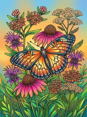 Finished example of the Color by Number page: Spangled Fritillary