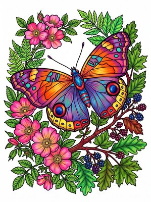 Finished example of the Color by Number page: Red Admiral