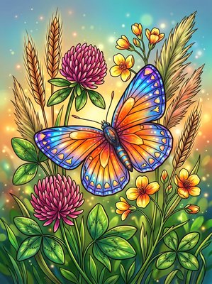 Finished example of the Color by Number page: Common Blue