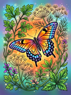 Finished example of the Color by Number page: Black Swallowtail