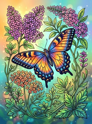Finished example of the Color by Number page: Tiger Swallowtail