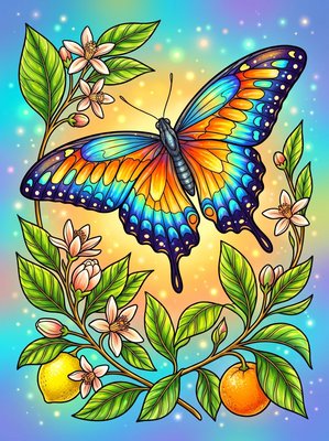 Finished example of the Color by Number page: Giant Swallowtail