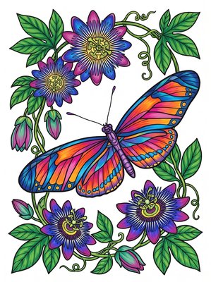 Finished example of the Color by Number page: Zebra Longwing