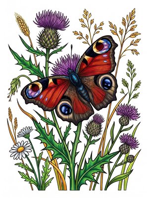 Finished example of the Color by Number page: Peacock