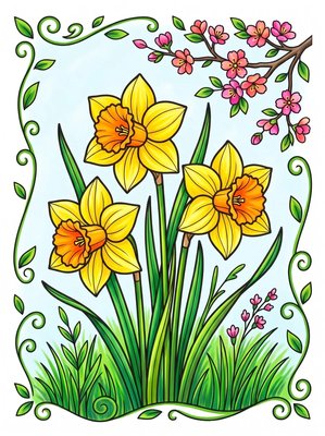 Finished example of the Color by Number page: Spring Awakening