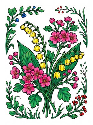 Finished example of the Color by Number page: Woodland Joy