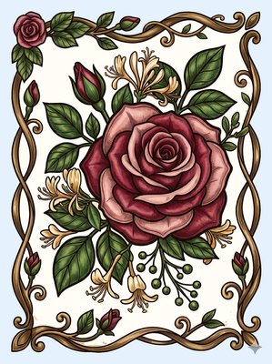 Finished example of the Color by Number page: Romantic Bloom