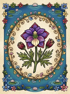 Finished example of the Color by Number page: Larkspur Pattern