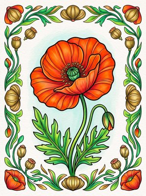 Finished example of the Color by Number page: August Memory