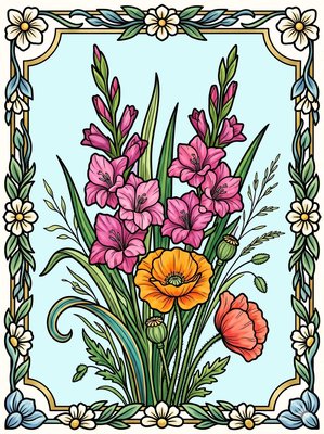 Finished example of the Color by Number page: Summer Bouquet