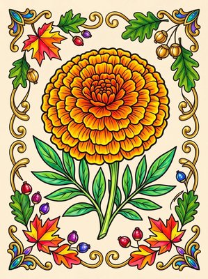 Finished example of the Color by Number page: October Warmth