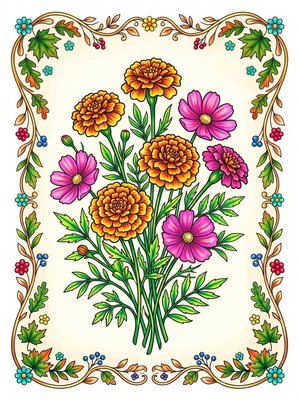 Finished example of the Color by Number page: Autumn Balance
