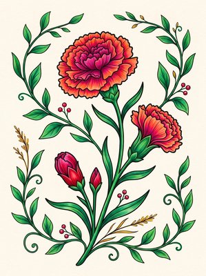 Finished example of the Color by Number page: January Bloom