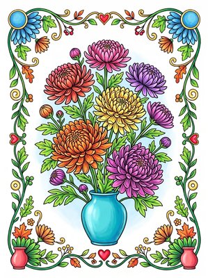 Finished example of the Color by Number page: Togetherness Vase