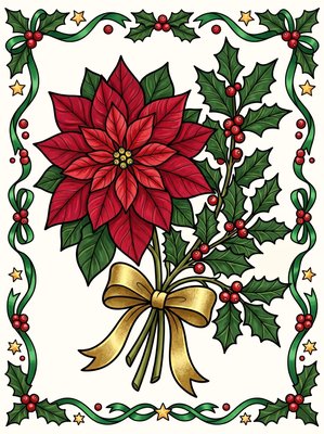 Finished example of the Color by Number page: Festive Spirit