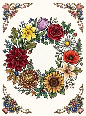 Finished example of the Color by Number page: Year Beauty