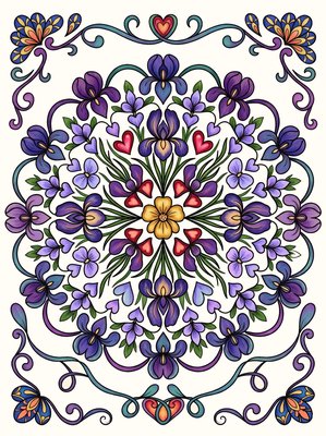 Finished example of the Color by Number page: February Mandala