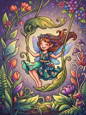 Finished example of the Color by Number page: Leaf Cradle