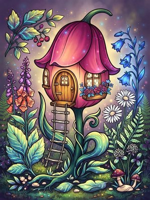 Finished example of the Color by Number page: Tulip House