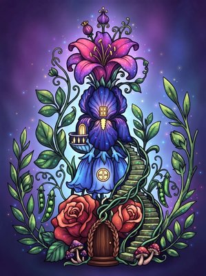 Finished example of the Color by Number page: Flower Tower