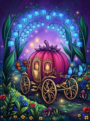 Finished example of the Color by Number page: Flower Carriage