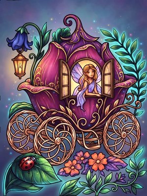 Finished example of the Color by Number page: Blossom Coach