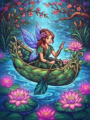 Finished example of the Color by Number page: Petal Boat