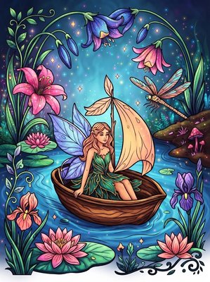 Finished example of the Color by Number page: Leaf Raft