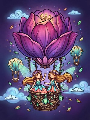 Finished example of the Color by Number page: Flower Balloon