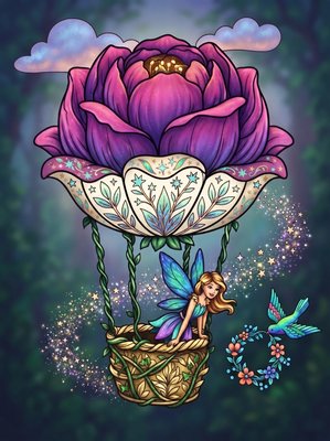 Finished example of the Color by Number page: Bloom Balloon