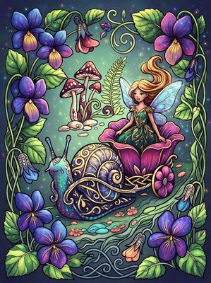 Finished example of the Color by Number page: Snail Wagon
