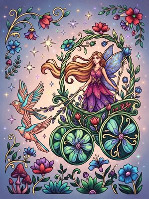 Finished example of the Color by Number page: Flower Chariot