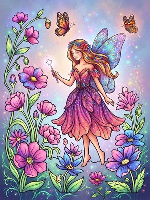 Finished example of the Color by Number page: Spring Garden