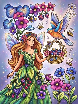 Finished example of the Color by Number page: Summer Garden