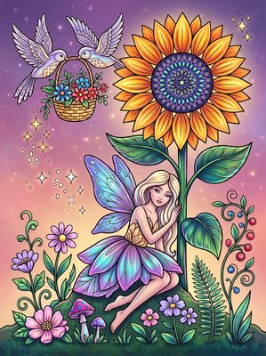 Finished example of the Color by Number page: Sunflower Rest