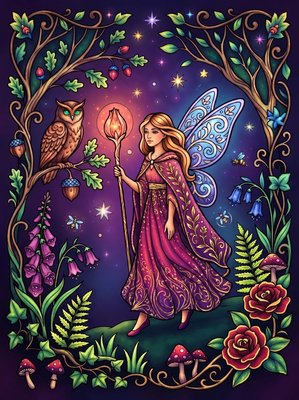 Finished example of the Color by Number page: Glowing Fireflies