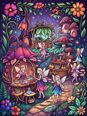 Finished example of the Color by Number page: Market Day