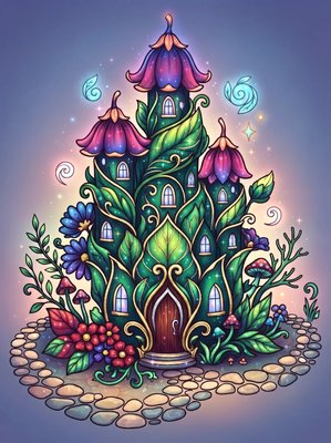Finished example of the Color by Number page: Flower Castle