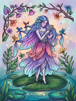 Finished example of the Color by Number page: Floral Hair