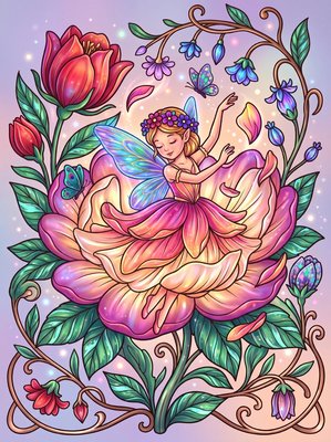 Finished example of the Color by Number page: Petal Dance