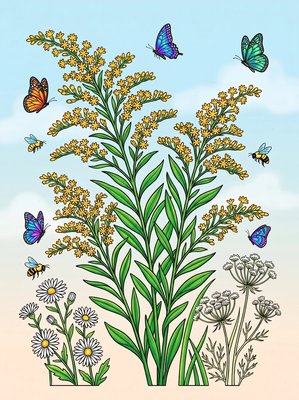 Finished example of the Color by Number page: Goldenrod Glow