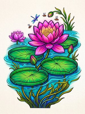 Finished example of the Color by Number page: Giant Lilies