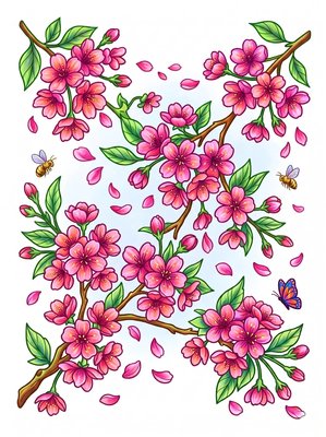 Finished example of the Color by Number page: Sakura Meadow