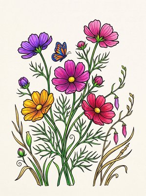 Finished example of the Color by Number page: Cosmos Breeze