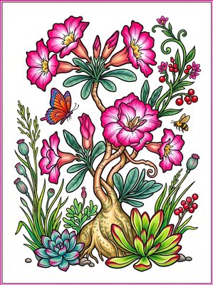 Finished example of the Color by Number page: Desert Roses