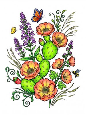 Finished example of the Color by Number page: Desert Carpet